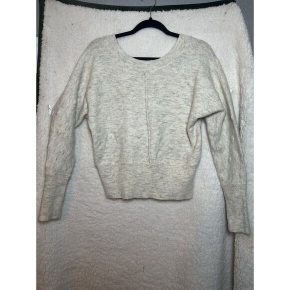 WILLIAM RAST Alpaca Bobble Sweater Women XS V-Back Heathered Ivory Dolman Sleeve - Picture 5 of 12